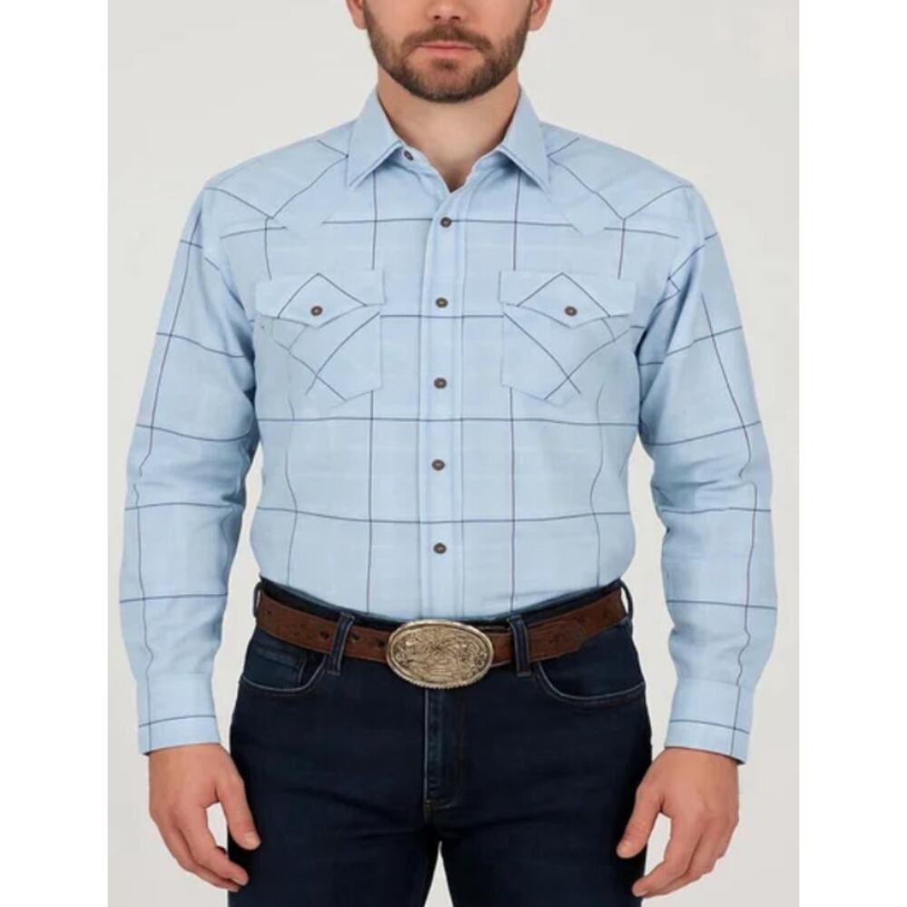 Vintage Western Plaid Snap Button Shirt Blue Rockies XL
